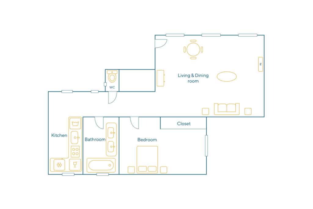 Location Appartement Meublé – 2 pièces – 50 m² – Arts et Metiers – Beaubourg – 75003 Paris – 103487